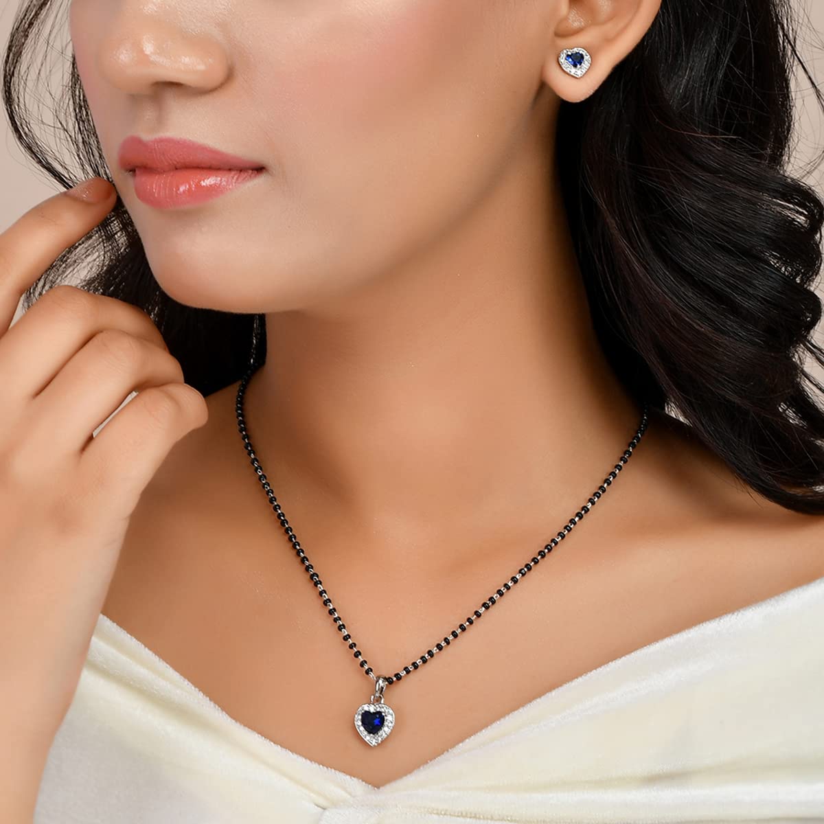Heart Shaped Silver Mangalsutra Set, Timeless Elegance